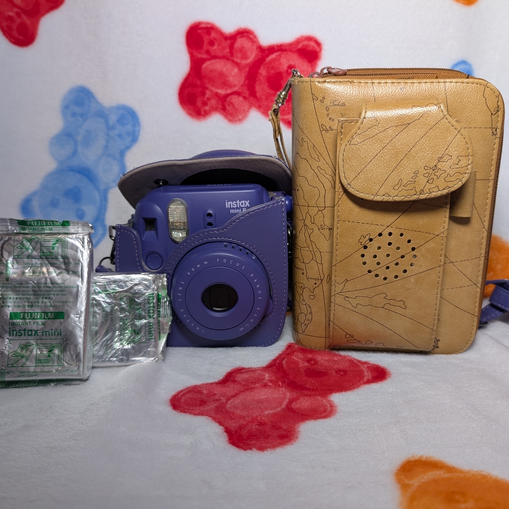 Fujifilm Instax Mini Purple Instant Camera with Tan Case
